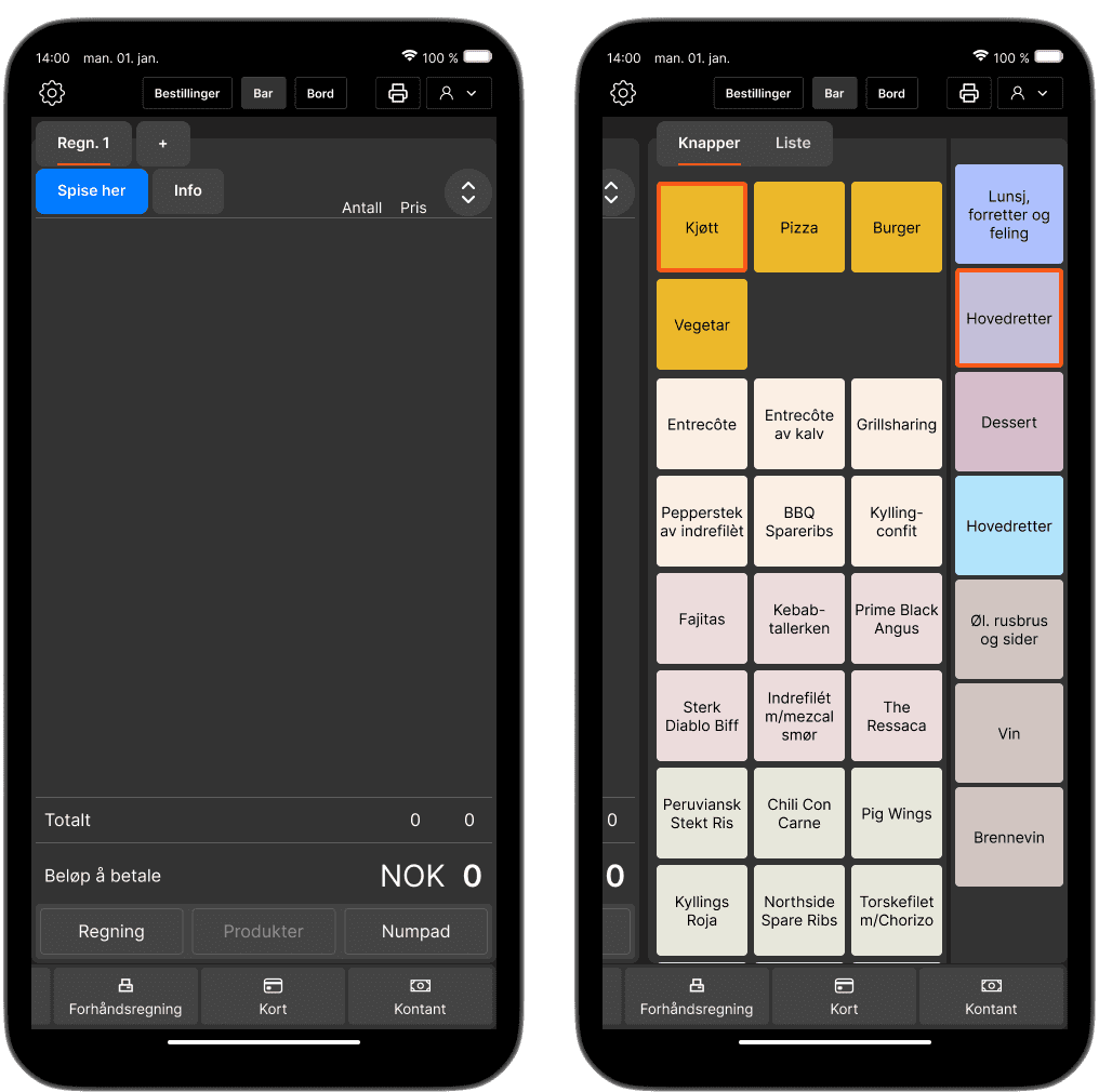 Restaurant kassesystem - iPhone og Android